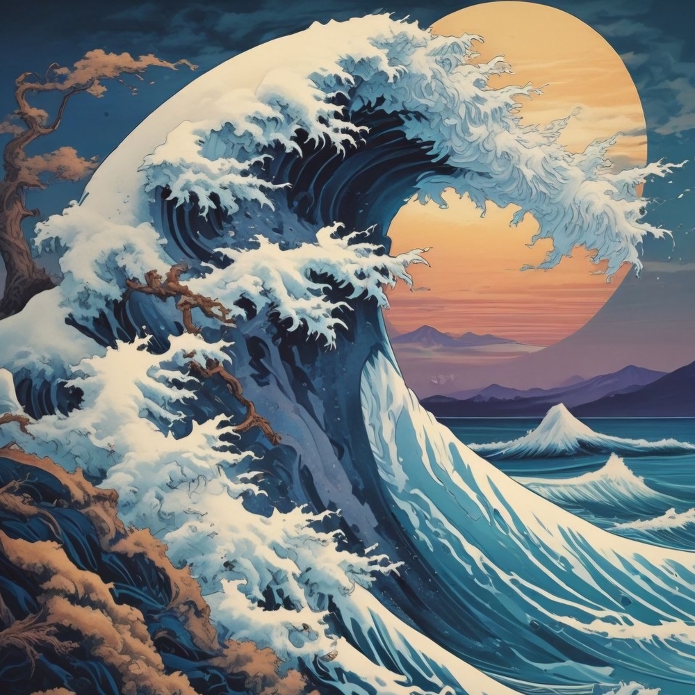 Majestic Wave Art Print - Blue and Orange 8x10